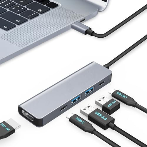 Moman Docking Station USB, Hub USB C 5 en 1 con 100W PD, HDMI 4K@30Hz, 5Gbps USB 3.0, 2.0, USB C, Adaptador Multipuerto para Ratón, Teclado, Disco U, Disco Duro, Móvil