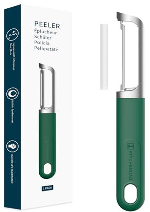KITCHENDAO Swivel Vegetable Potato Peeler-Durable Japanese 420J2 Stainless Steel Sharp Dual Blade-Built-in Eye Remover,Soft-Touch Handle-Green