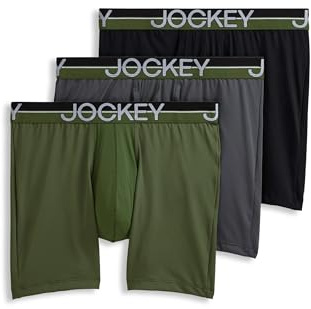 Jockey Men's Underwear Infinite Cool Microfiber Stretch 6 Boxer Brief - 3 Pack, Military Green/Battleship Grey/Black, L