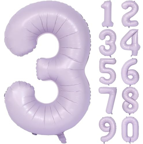 Palloncino viola da 40 pollici lilla palloncino con numeri grandi viola chiaro palloncino 3 viola chiaro compleanno palloncino viola palloncino in foil numero 3 palloncino elio 3 ragazze ragazzi