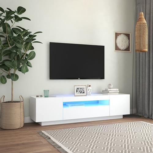 Azzrora TV Board, TV Schrank, TV Lowboard, Fernsehtisch, Fernsehschrank, Fernsehertisch, TV-Schrank mit LED-Leuchten Weiß 160x35x40 cm