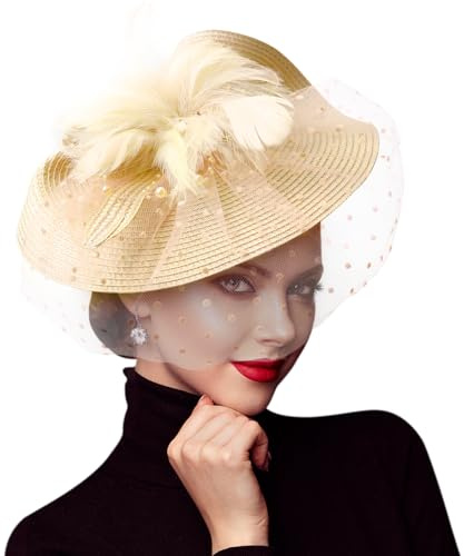 DRESHOW Fascinators Hatt Blomma Mesh Fjädrar Fascinator Bröllop Cocktail Tea Party Hatt Huvudbonad för Kvinnor Flickor