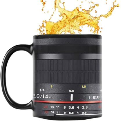 Camera Lens Coffee Mug - Ceramic Travel Mug with Handle | Camera Lens Mug, Photography Mug Camera Accessories for Photographers Men and Women