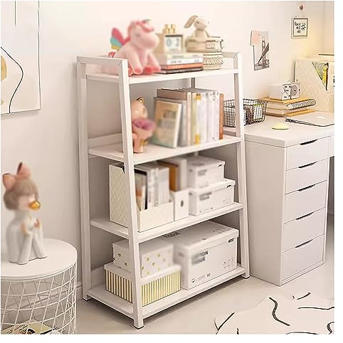 Scaffale a scaletta a 4 ripiani, bianco, per casa, camera da letto, bagno, ufficio, mensola stretta in piedi per riporre oggetti multifunzionali
