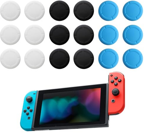 9 Paires Capuchons de Joystick de Rechange en Silicone pour Nintendo Switch et Switch OLED, 18 Pcs Protection Bouton pour Manette, Installation Facile, Caps Joystick, Expérience de Jeu Améliorée