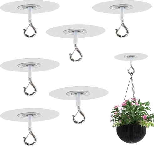 Mokeum 6PCS Adhesive Ceiling Hooks, Heavy Duty Self-Stick Ceilings Hooks, No-Drill Adhesive Ceiling Hook for Hanging Plants, for Bird Feeders, Lanterns, Wind Chimes, Planters, Outdoor Decoration