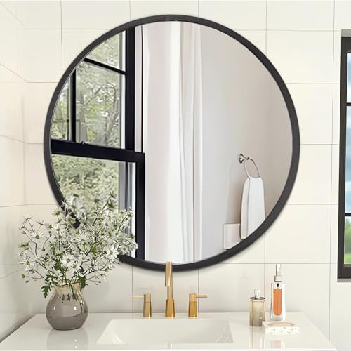 AOAOPQ Metall gebürstete runde gerahmte Wandspiegel Schlafzimmer Badezimmer dekorativer Spiegel für Zuhause Balkon Wohnzimmer Ankleidezimmer 40 x 40 cm Schwarz
