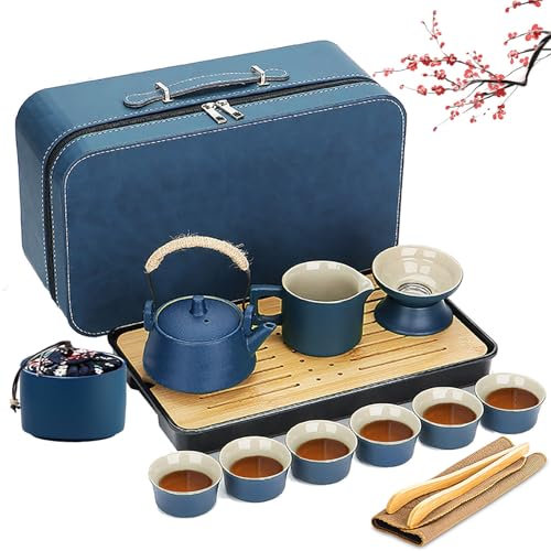 14 Piezas Juego de té Chino de Cerámica,Juego de té Japonés, Bonito Juego de té de Porcelana,Juego de Tetera China de Gongfu,Juego de Tetera Portátil de Cerámica,Tetera Tradicional de Porcelana