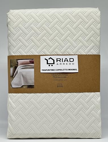 Riad Arredo Trapuntino Matrimoniale Minimal Tinta Unita Primaverile Estivo Leggero 250x250 cm - Copriletto Trapuntato in Morbida Microfibra - Vision Crema