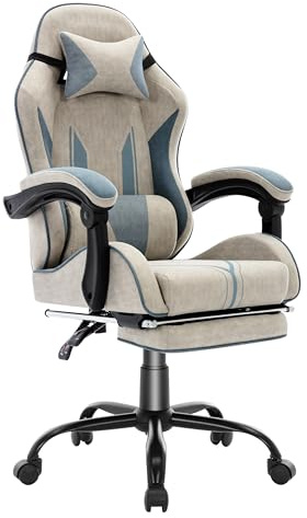 LXRADEO Ergonomic Gaming Chair with Footrest & Lumbar Support - Adjustable Racing Style Computer Chair for Adults, Teens, Kids -Office Desk Chair with Swivel Base, Cute Gamer Design(grey)