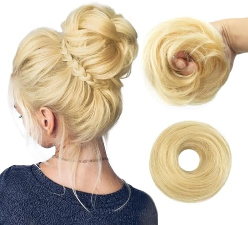 ISHEENY Messy Bun Haarteil Blond Haarteil Haargummi Dutt Hochsteckfrisuren Mit Geflochtenen Zöpfen Hitzebeständig