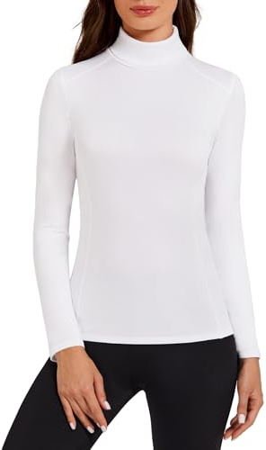 Harlamvar Women's Long Sleeve Winter Top Turtle Neck Thermal Undershirt Ladies Stretch Warm Tops White
