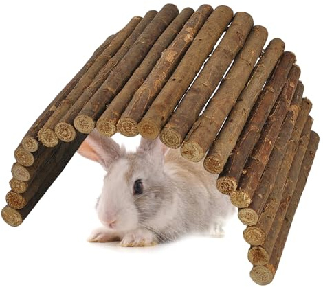 kathson Wooden Hamster Bridge,Guinea Pig Wood Ladder Bendable Tunnel Hideout Hut Small Animal Climbing Toys for Ferret Hedgehog Chinchilla Mice Rat Gerbil Baby Rabbit(19.6 x 6.0 in)