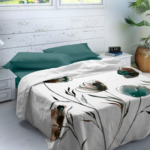 NATURALS - Juego de Sábanas 4 Piezas Cama 150 | 100% Algodón Extra Suave, Transpirable | Encimera 230x270, Bajera 150x200 y 2 F. Almohada 45x90 | Larisa