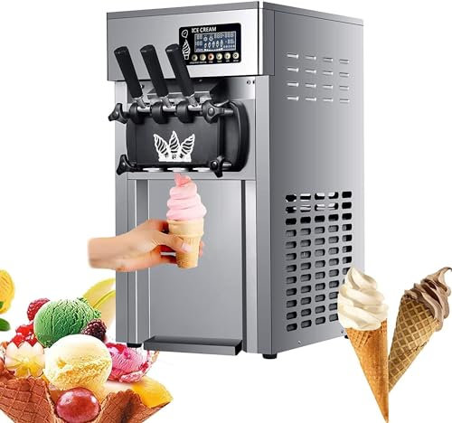 JMOZHCD Máquina de Helados Profesional 1200W, Cono Dulce de Tres sabores, 18L / h, Pantalla LED - Máquina de Helados para el hogar o el Negocio