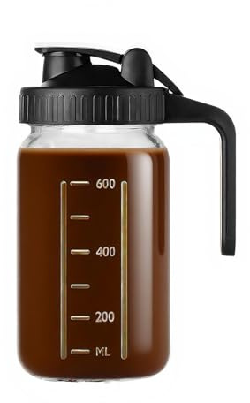 Yumzxin 32oz Glass Milk Pitcher with Leakproof Lid & Pour Spout - Wide Mouth Mason Jar for Liquid Storage, Iced Tea, Cold Brew, Juice (Black)