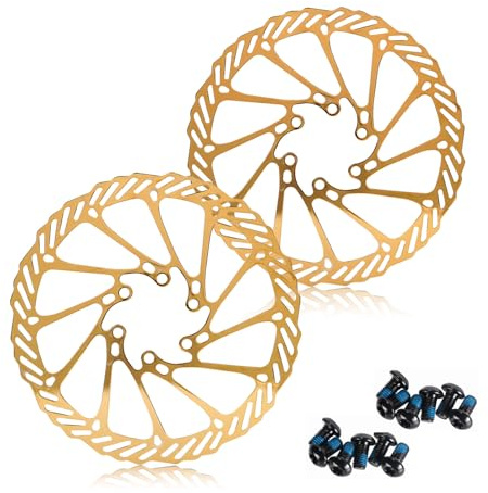 CNCLOL Fahrrad Bremsscheibe 160mm-180mm-203mm für MTB/Rennrad/Mountainbike/BMX, 2 Stück Bremsscheiben mit 12 Schrauben, Blau/Gold/Regenbogen