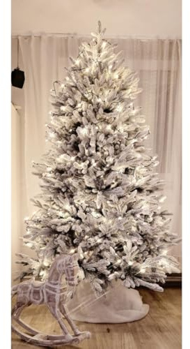 EVGN Künstlicher Weihnachtsbaum 180 cm mit Schnee – 100% Spritzguss-PE, naturgetreu & extra dicht – beflockt (Schnee-Effekt) – Klappsystem (hinged) & Stabiler Metallständer.
