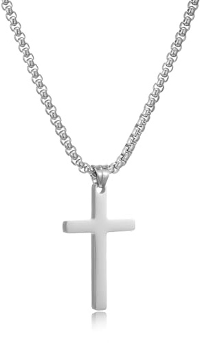 HSWYFCJY Kreuz Kette Herren Silber Kette Männer Kreuzkette Kreuz Medium Anhänger mit Edelstahlkette Herren Schmuck 20