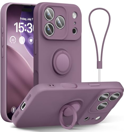 abitku for iPhone 17 Pro Case 6.3'', Ring Stand Silicone Slim Design (with Wrist Strap), Magnetic Car Mount Case Cover Compatible with iPhone 17 Pro (Lilac Purple)