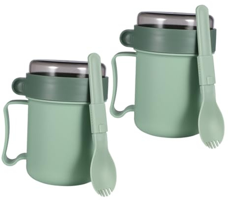 GRIRIW 2pièces Mug Soupe Micro-ondable Avec Couvercle Et Cuillère Boîte à Snack Portable Anti-fuite Récipient Alimentaire Résistant Chaleur Pour Soupe Céréales Voyage