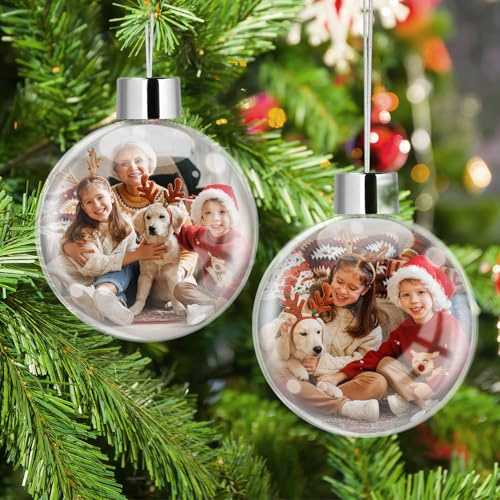 Personalisierte Weihnachtskugeln, Weihnachtskugel mit Doppelseitig Bedrucktem Foto - Transparentes Acryl, Weihnachtsbaumschmuck Personalisiert, Geschenk für Familie Kinder Partner Freunde