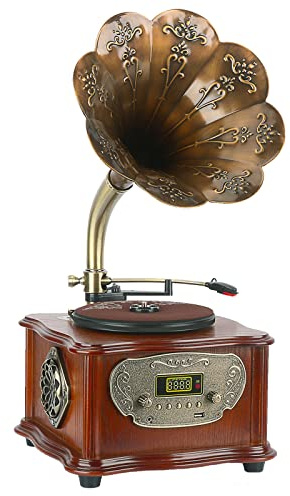 Giradischi retrò con altoparlante Bluetooth, Aux-in/USB/FM integrato per riproduzione LP vintage e streaming audio moderno