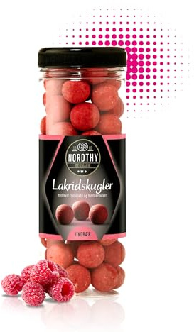 Nordthy Lakritz Kugeln 300g Himbeere – Original Dänische Lakritze Geschenkset – Fruchtige Lakritzkugeln umhüllt von edler Schokolade – Gourmet weiches Lakrids Süßigkeiten