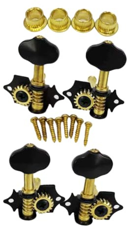 TOPBATHY Ukulelen Stimmwirbel 2r2l Schwarz Gold Offenes Getriebe 1:19 Übersetzungsverhältnis für 4-saitige Ukulele Gitarre und Bass Präzise Langlebige Gitarrenzubehör Ersatzmechaniken