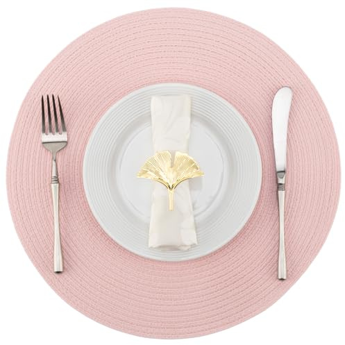 Winknowl Runde Platzsets 8er Set, Abwaschbar Tischmatten rutschfest Abgrifffeste Hitzebeständig Tischsets, 37 cm Runde Platz-Matten für Esstisch (Rosa)