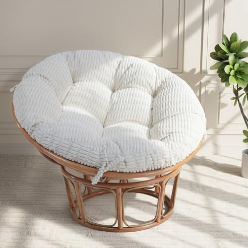 idee-home Papasan Chair Cushion, Circle Papasan Cushion Soft Corduroy (Without Chair) Replacement Indoor& Outdoor for Egg Bowl Chair, 48 X 48 Inch, Beige