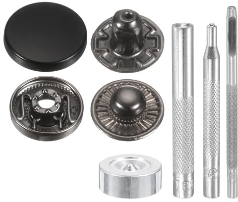 QUARKZMAN 24 Set Lederschließen Kit 17mm Durchmesser 70mm Länge Schwarz | Messing Druckknopf, Metall Druckknöpfe Mit 4 Installationswerkzeugen für Mantel Tasche Leder Marine Boot Segeltuch
