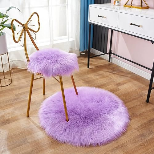 MCNDSI Faux Lammfell Schaffell Sitzkissen Longhair Fell Optik Nachahmung Wolle Stuhlkissen Sofa Matte (45cm - Rund, Grau)(#11,35x35cm/14x14in)