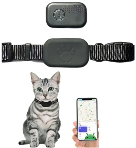 Collare GPS Gatto con Geofence e Monitoraggio Attività, GPS per Gatti Impermeabile IP67, Tracciamento in Tempo Reale, App iOS/Android, Collare Leggero Anti-abbandono per Gatti di Piccola (nero)
