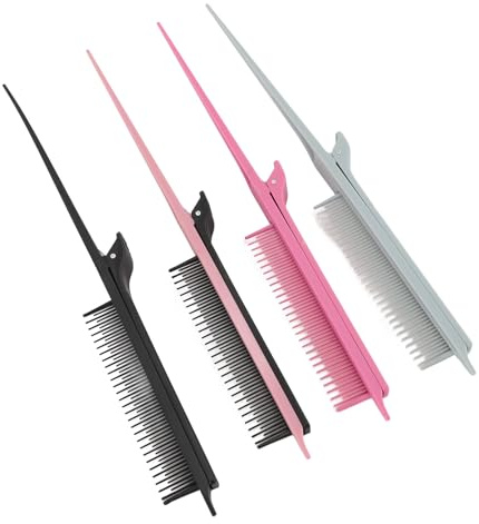Srliya Pettine per Capelli Salone Highlights Pettine per Cotonatura con Clamp/Holder per Acconciature Professionali Confezione 4 Plastica