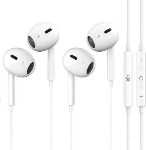 2 Packs for iPhone Earbuds Headphones Wired [Plug and Play, No Bluetooth] Earphones Noise Reduction Built-in Mic & Volume Control Headsets Compatible with iPhone 14/13/12/11/XR~7/SE/Pro/Pro Max, White