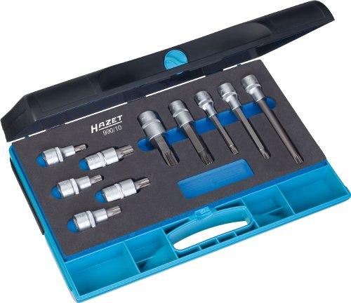 HAZET Schraubendreher-Steckschlüsseleinsatz-Satz 990/10, Mit Rändelung | 1/2 Zoll (12,5 mm) Vierkant hohl, Antrieb 1/2 Zoll (12,5 mm) Vierkant hohl, Abtrieb Innen Vielzahn Profil XZN, Länge 355 mm
