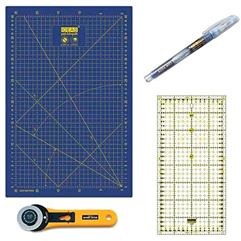 Patchwork Kit mit Unterschneid Ideen 45x30, 45mm Cutter Olfa Klinge enthalten, Sonderregel für Patchwork von 15x60 und einem blauen Marker für Gewebe verschwindet mit Wasser.