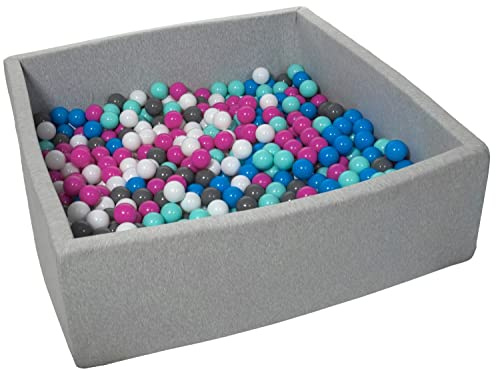 Velinda Bällebad Ballpool Kugelbad Bällchenbad Kinder-Pool mit 600 Bällen/120x120cm (Farbe der Bälle: weiß, blau, pink, grau, türkis)