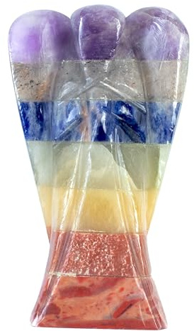 Crocon Statuetta tascabile di angelo con 7 chakra pietre preziose angeli custodi intagliati mano in cristallo mini statuetta artigianale per amore pace Decor per la casa regali in pietra naturale.
