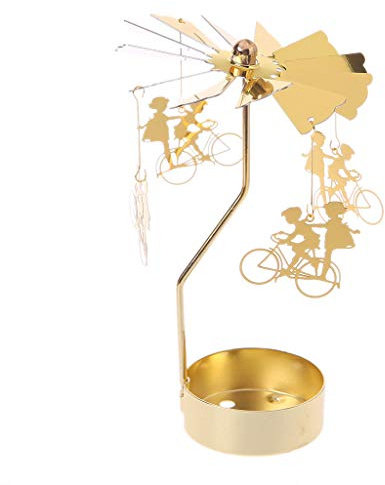 Yron rotatifs rotatif pour bougie – Bougeoir Bougie chauffe-plat Carrousel Doré – Idéal pour les mariages, décoration de maison, table et de cadeaux, Fer, Boys and Girls, 3.15x5.12 inch