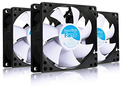 AABCOOLING Super Silent Fan 8 - Leise und Efizient 80mm Gehäuselüfter mit 4 Anti-Vibration-Pads - CPU Kühler, Kühlung, Wentilator, Leise Fan, 13,9 dB(A), 33 m3/h - Wertpaket 3 Stück