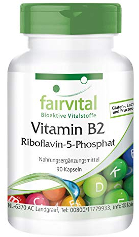 Fairvital | Riboflavin-5-Phosphat - aktives Vitamin B2 - HOCHDOSIERT - VEGAN - 90 Kapseln