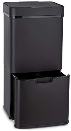 KLARSTEIN Royal Trash - Poubelle à capteur, volume 72 L en 4 bacs, déchets résiduels & de recyclage: 43 & 2 x 12,5 L, avec couvercle: 4 L, ouverture et fermeture automatiques - noir