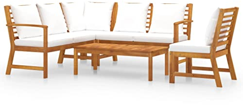 vidaXL Akazienholz Massiv Gartenmöbel 5-TLG. mit Auflagen Lounge Sitzgruppe Sofa Bank Gartenset Sitzgarnitur Ecksofa Mittelsofa Creme