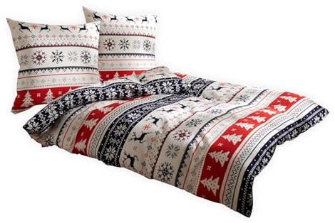 Traumschlaf – Feinflanell Bettwäsche Set – Flanell Bettbezüge aus 100% Baumwolle mit Reißverschluss – Winter Bettgarnitur mit Hirsch-Motiv 135x200 cm + 80x80 cm