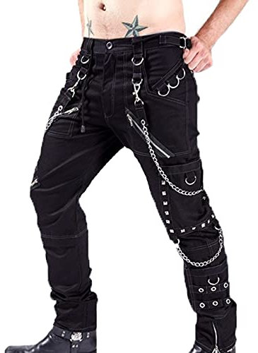 Herr punk rock byxor gotiska fickor lapp spänne dragkedja byxor, 11, 36 SE