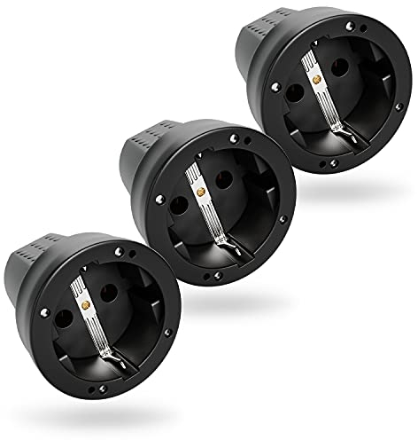 greate 3x Schuko Kupplung IP44 Aussenbereich mit Knickschutz - Gummi Kupplung 230V mit Zugentlastung, 2-polig, 16A & 3,7kW - Schukokupplungen Schutzkontakt Kupplung Kabel Kupplung Gummikupplung 230V