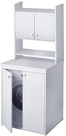 Negrari Mobile coprilavatrice con scaffale portaoggetti, Resistente all'umidità, Kit di fissaggio a muro incluso, Interno e Esterno, L70 x P60 x H94, Bianco