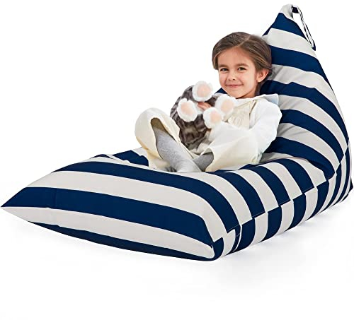 Nobildonna, Sitzsack für Stofftiere, nur für Kinder und Erwachsene, extra großer Sitzsack ohne Füllung, Plüschtierhalter und Organizer, Premium-Leinen, 250 l (Blau und weiße Streifen)